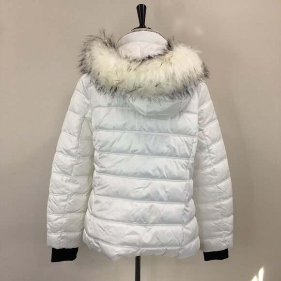 NAUTICA White Black Trim Zip Pockets Removable Fur Hood Puffer Jacket - Picture 12 of 13